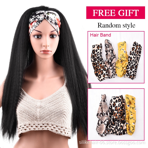 kinky curly Headband Wigs 24 " Long Silky Straight wigs with Black yaki Headband wigs High Temperature Synthetic Hair extension